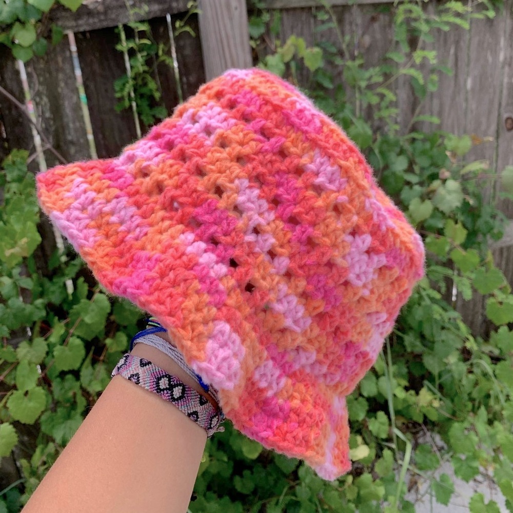 Handmade crochet bucket hat, pink bucket hat, hats, handmade